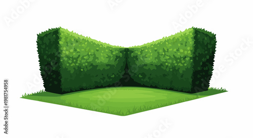Lush green sculpted hedge with a grassy foreground