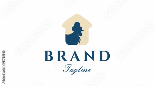 A sophisticated logo featuring a rooster silhouette within a house outline, symbolizing warmth, comfort, and home, suitable for a brand focused on hospitality or food.