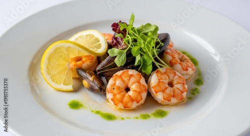 Delicious Seafood Platter with Lemon Garnish.