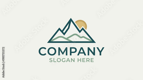This picturesque logo depicts a mountain landscape with a rising sun, creating a sense of adventure and tranquility, ideal for travel or outdoor companies.