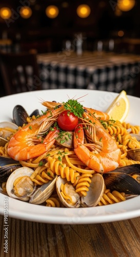 Delicious Seafood Pasta Dish with Lemon.