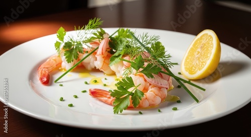 Delicious Shrimp Appetizer with Lemon Garnish.
