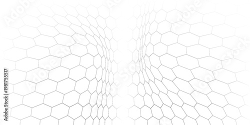 Fishing or soccer net. Repeated hexagon pattern. Black wired mesh texture isolated on white background. Metallic or fabric fence, cage or lattice structure. Vector graphic Illustration.