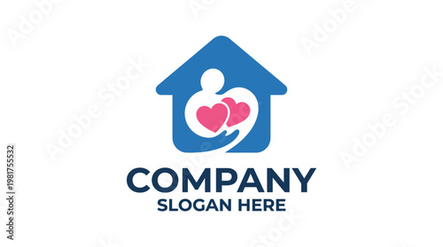 A logo depicting a house cradling hearts, symbolizing care and compassion, suitable for services focused on family, healthcare, love, and support for the community.