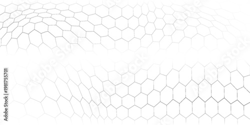 Fishing or soccer net. Repeated hexagon pattern. Black wired mesh texture isolated on white background. Metallic or fabric fence, cage or lattice structure. Vector graphic Illustration.