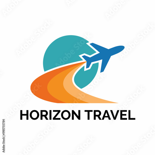 Tableau sur toile This logo represents a plane soaring over a colorful horizon, invoking travel and adventure sentiments, perfect for a travel agency seeking modern branding