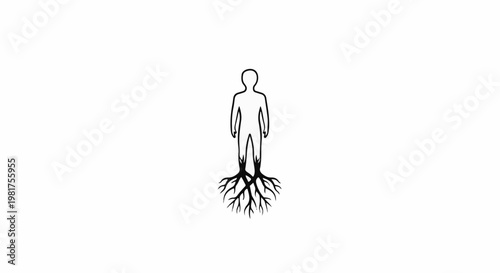 Human figure with roots growing from feet