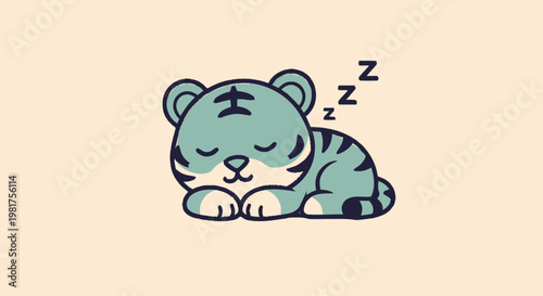 Adorable cartoon tiger cub sleeping peacefully with closed eyes.