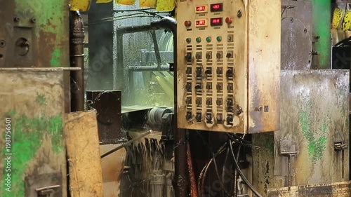 Mechanical equipment in operation inside the steel plant workshop