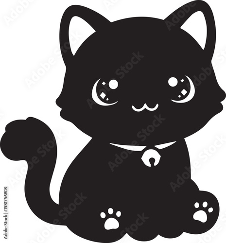 Cute cartoon kitten sitting silhouette vector icon