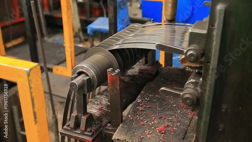 Mechanical equipment in operation inside the steel plant workshop