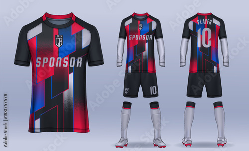 t-shirt sport design template, Soccer jersey mockup for football club. uniform front and back view.	