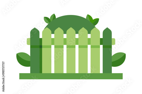 Light green picket fence surrounded by foliage on transparent background representing garden boundary