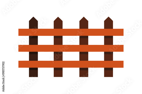 Dark brown wooden gate with horizontal planks for ranch and farm entrance vector illustration set