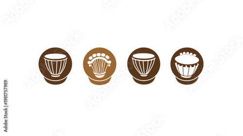 Four drum-shaped icons in brown tones set against a pure white background