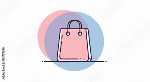 Pink Shopping Bag Icon with Pastel Circle Background.