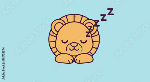 Cute Cartoon Lion Sleeping Peacefully with Zzz Symbols.