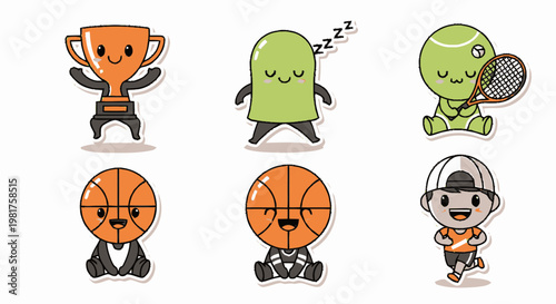 Set of Six Cute Sports Mascot Characters.