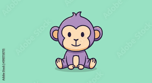 Adorable Cartoon Monkey Sitting with a Happy Expression and Smiling.