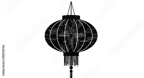 Lantern silhouette integrated with circuit board patterns represents the fusion of traditional cultural aesthetics with modern technological advancements for digital innovation concepts.