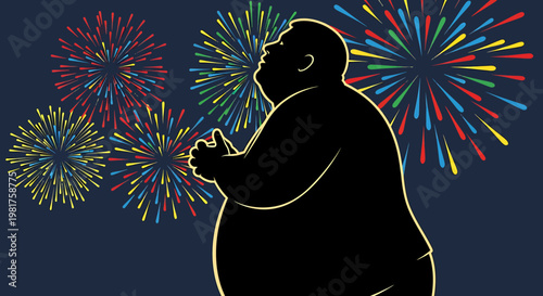 Silhouette of an overweight man looking up with hands clasped.