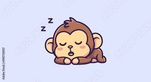 Adorable Cartoon Monkey Sleeping Peacefully, Dreaming Sweet Dreams, Resting Quietly.