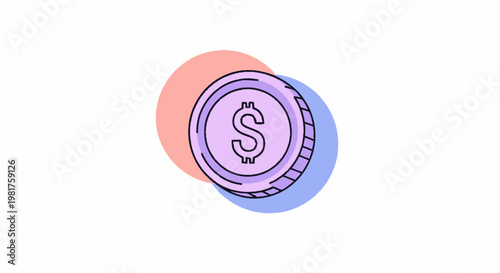 Simple Illustration of a Dollar Coin with Modern Design.