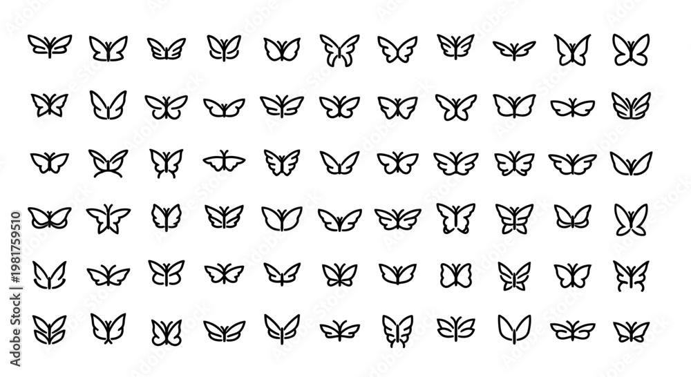 Obraz premium Collection of various butterfly icons.