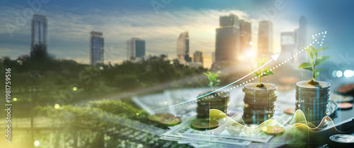 Obraz na płótnie Concept of global green business growth, profit, development and success