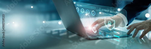 Φωτογραφία Businessman are setting up security systems to protect against digital cyberattacks on network with Biometric identification and fingerprint scanning unlock and access to business data