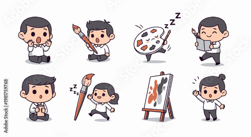 Charming Cartoon Characters Depicting Art, Music, and Creative Activities.