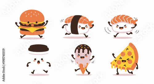 Cheerful Cartoon Food Characters in a Delightful and Playful Arrangement.