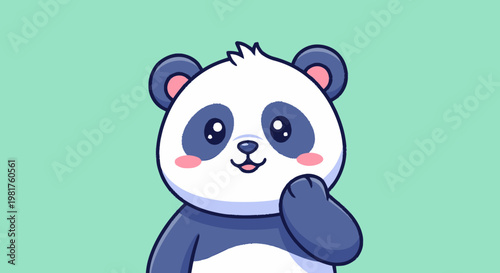 Adorable Cartoon Panda Bear with Thoughtful Expression and Cute Pose.