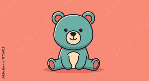 Cute Cartoon Bear Sitting with a Happy Expression on Pink Background.