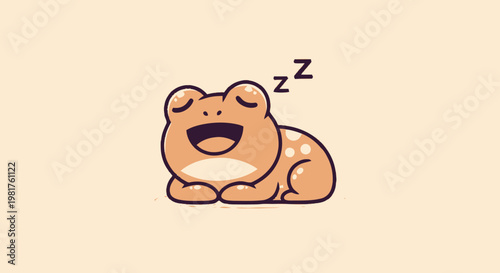 Cute cartoon frog sleeping peacefully with a happy expression on its face.