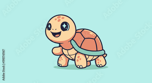 Adorable Cartoon Turtle with a Happy Expression and Smiling Face.