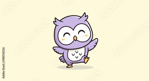 Cheerful Cartoon Owl with Big Eyes and Smiling Expression.
