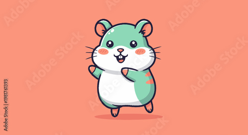 Cute cartoon hamster with green fur and happy expression.