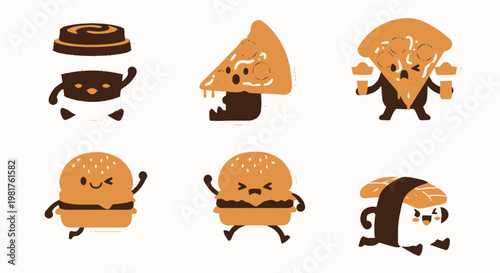 Delightful Cartoon Food Characters Smiling and Waving on White Background.