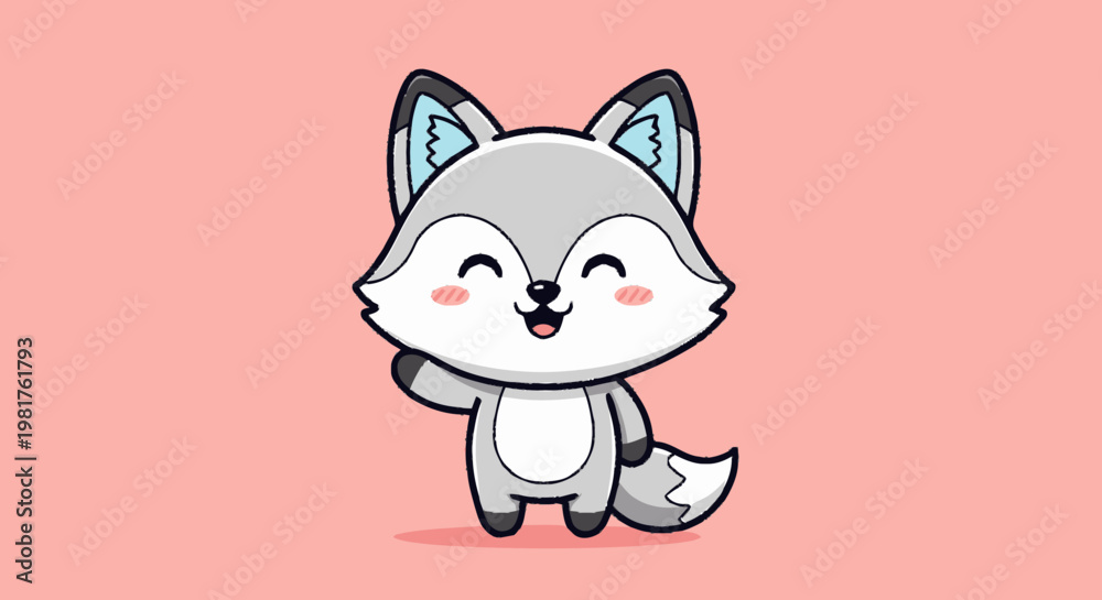 Obraz premium Charming cartoon fox waving hello with a friendly smile and happy expression.