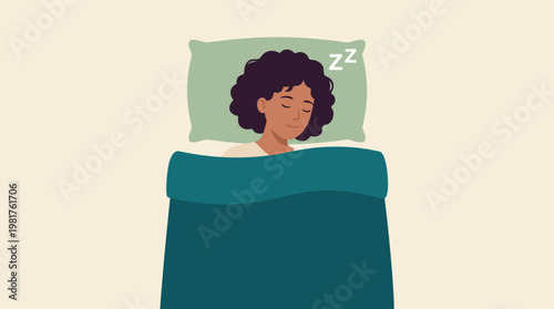 This soothing illustration shows a person sleeping peacefully under a cozy blanket, symbolizing rest, comfort, and the importance of good sleep for health and well-being.