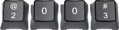 Computer keyboard keys showing the number 2003