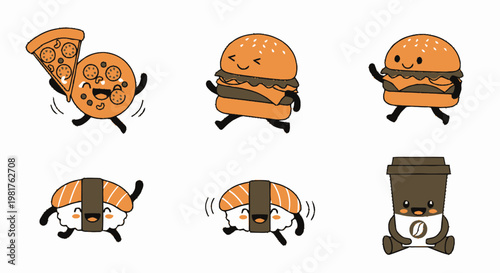 Cheerful Food Characters Dancing and Smiling with Joyful Expressions.