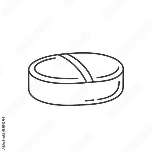 Simple outline of a medical pill with a scored line for easy division.