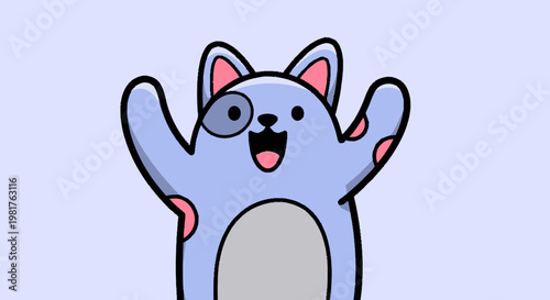 Cartoon Cat with Open Arms and Happy Expression, Joyful Illustration.