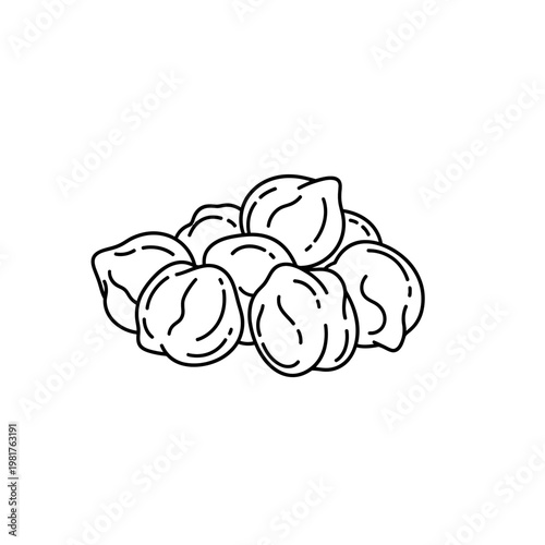 Simple black and white illustration of a pile of chickpeas, a healthy food.