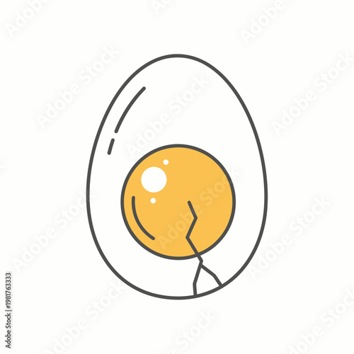 Simple illustration of a cracked boiled egg with a bright yellow yolk.