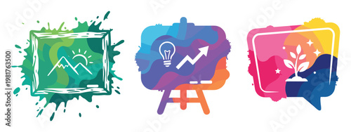 Abstract Business Concept with Mountain, Light Bulb and Plant Icons