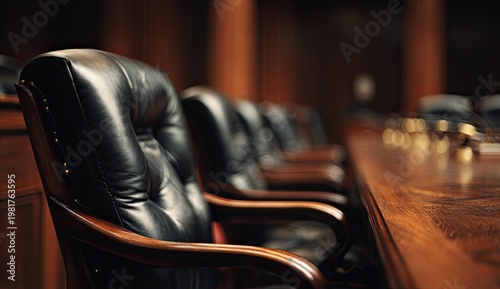 Empty Leather Chairs in a Formal Boardroom Setting.