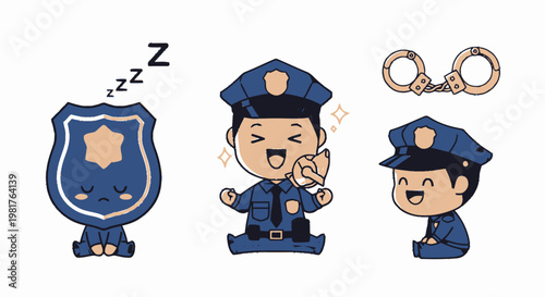 Cute Cartoon Police Officer Characters in Various Poses and Expressions.